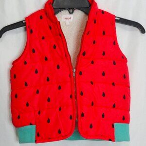 2 for $15 Kids Size 3-4 Seed Heritage Strawberry Pattern Sherpa Lined Puffy Vest